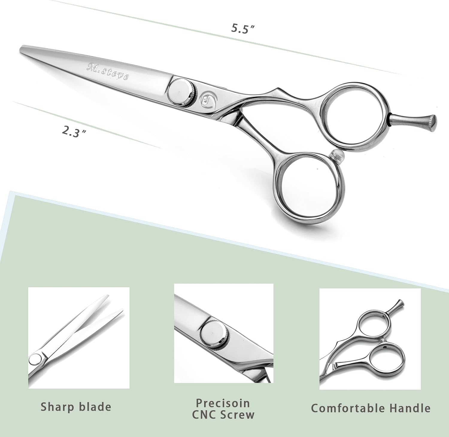 Hair Cutting Shears 5.5 Inch Professional Barber Scissors with Japanese 440C Stainless Steel and Razor-Sharp Convex Blades Hairdressing Hairstyling Haircutting Scissors for Salon and Home Use