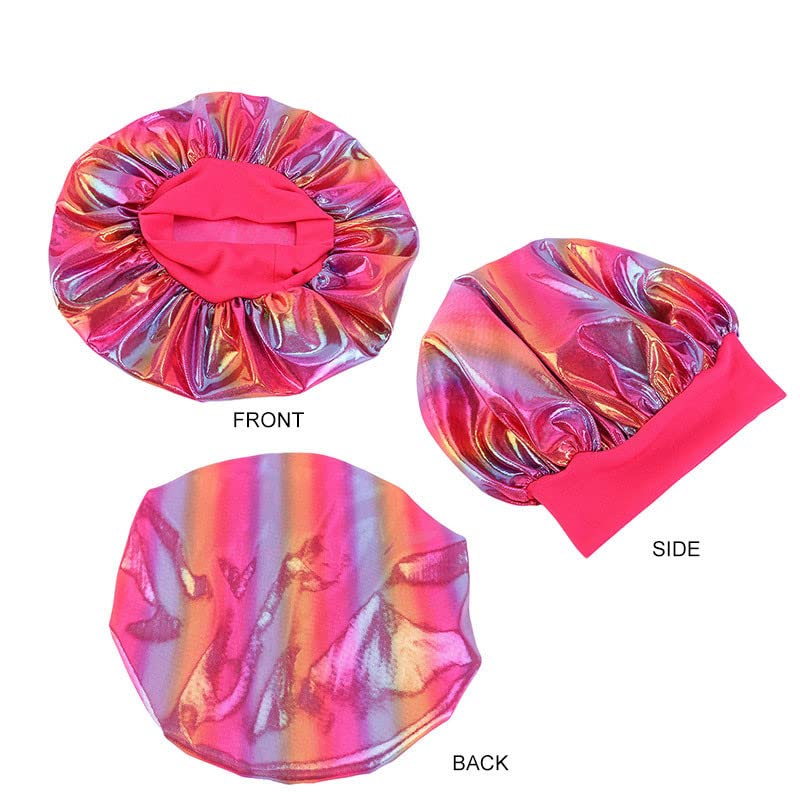 DEPHNARSA 6 Pieces Large Satin Bonnet Sleep Caps Soft Elastic Wide Band Satin Sleeping Cap & Hat Head Cover for Women Hair Loss,Natural Curly Hair Braids (F-Holographic) - Image 2