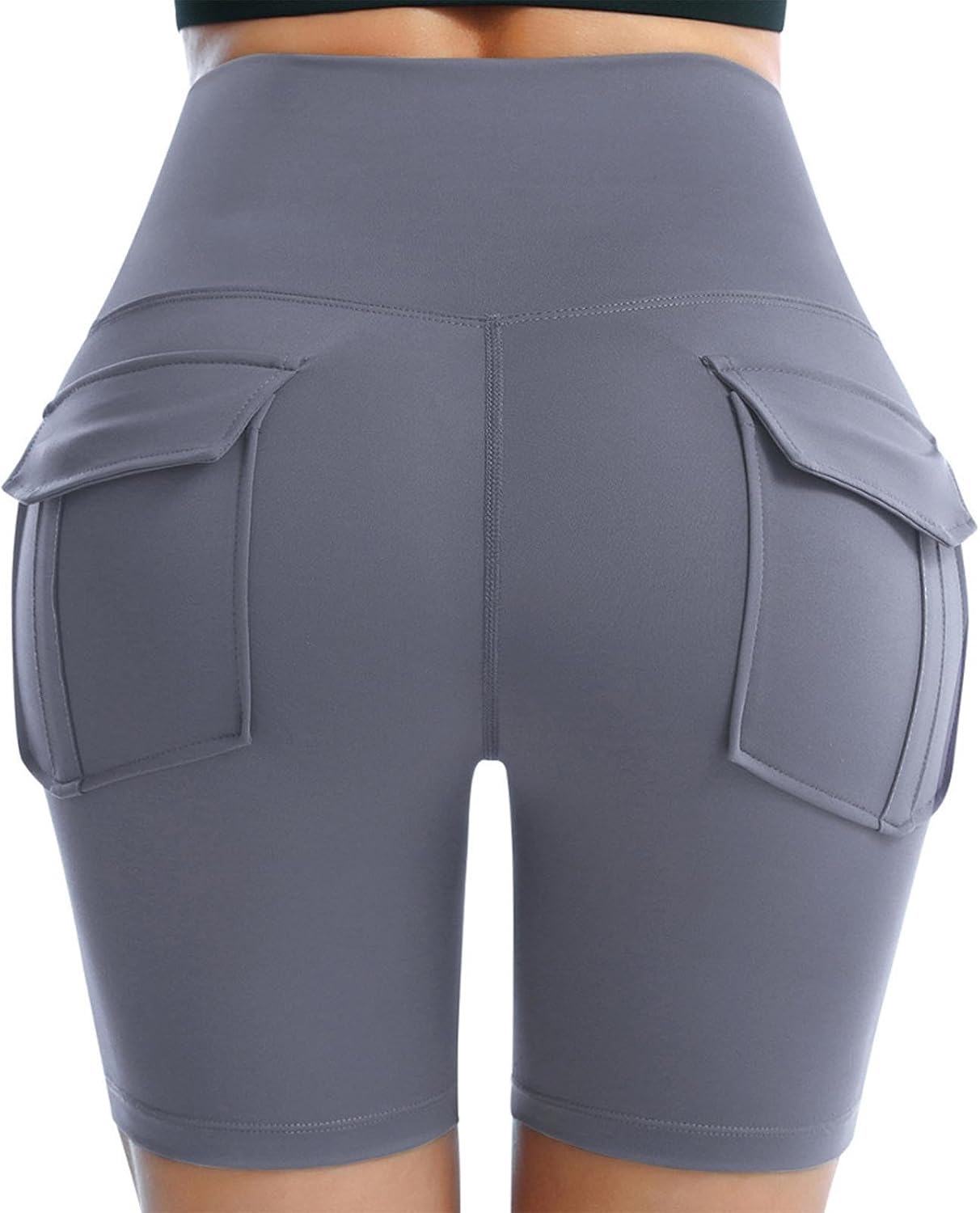 Womens Biker Yoga Shorts with Pocket High Waisted Tummy Control Workout Spandex Athletic Gym Shorts Solid Outfits