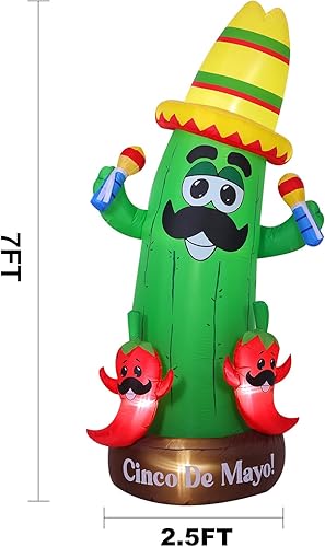 Miniatura 3 de Decoración inflable de carnaval del Cinco de Mayo de 7 pies, decoración inflable de cactus para carnaval mexicano, luz LED integrada, adecuada para