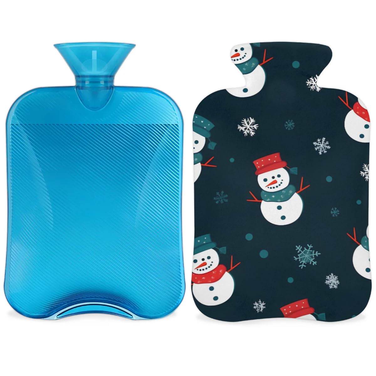 Hot Water Bottle with Soft Cover,2L Christmas Snowman Hot Water Bag for Hot and Cold Compress, Hand Feet Warmer, Magical Snowman Rubber Hot or Cold Water Bottle Halloween Christmas Decorations