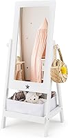 Costzon Princess Kids Full Length Mirror w/360° Swivel, Shatterproof Acrylic, Storage Shelf & Basket - White for Girls Bedroom, Playroom 3+ Years