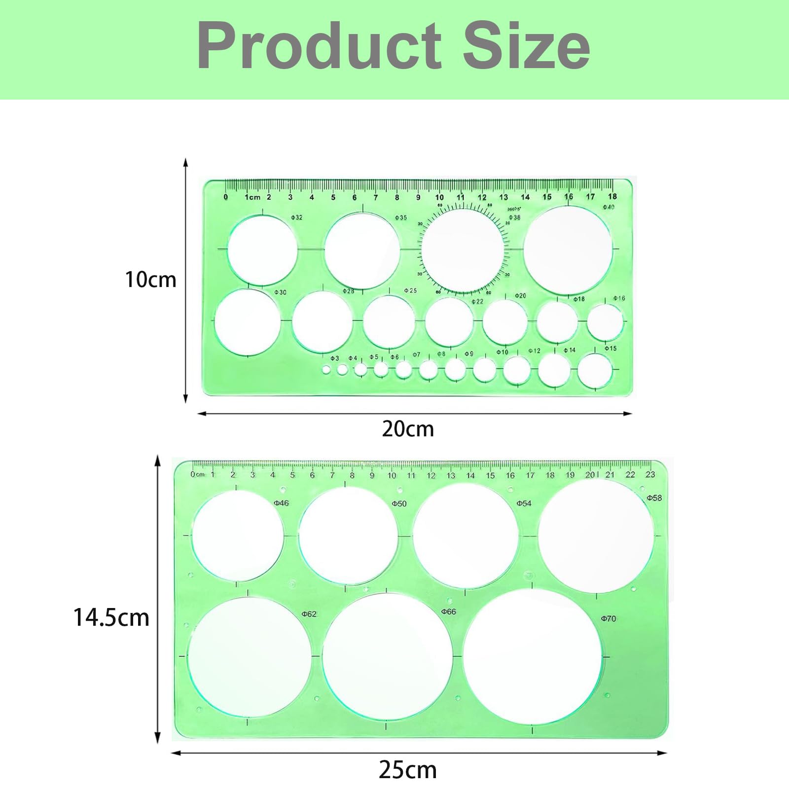 2 Piezas Plantillas Para Dibujar,Plantilla Circulos,Reglas Dibujo Tecnico,Plantilla Elipses Isometricas,para Medir Reglas Círculo Geométrico Plantillas de Dibujo(Verde Transparente)