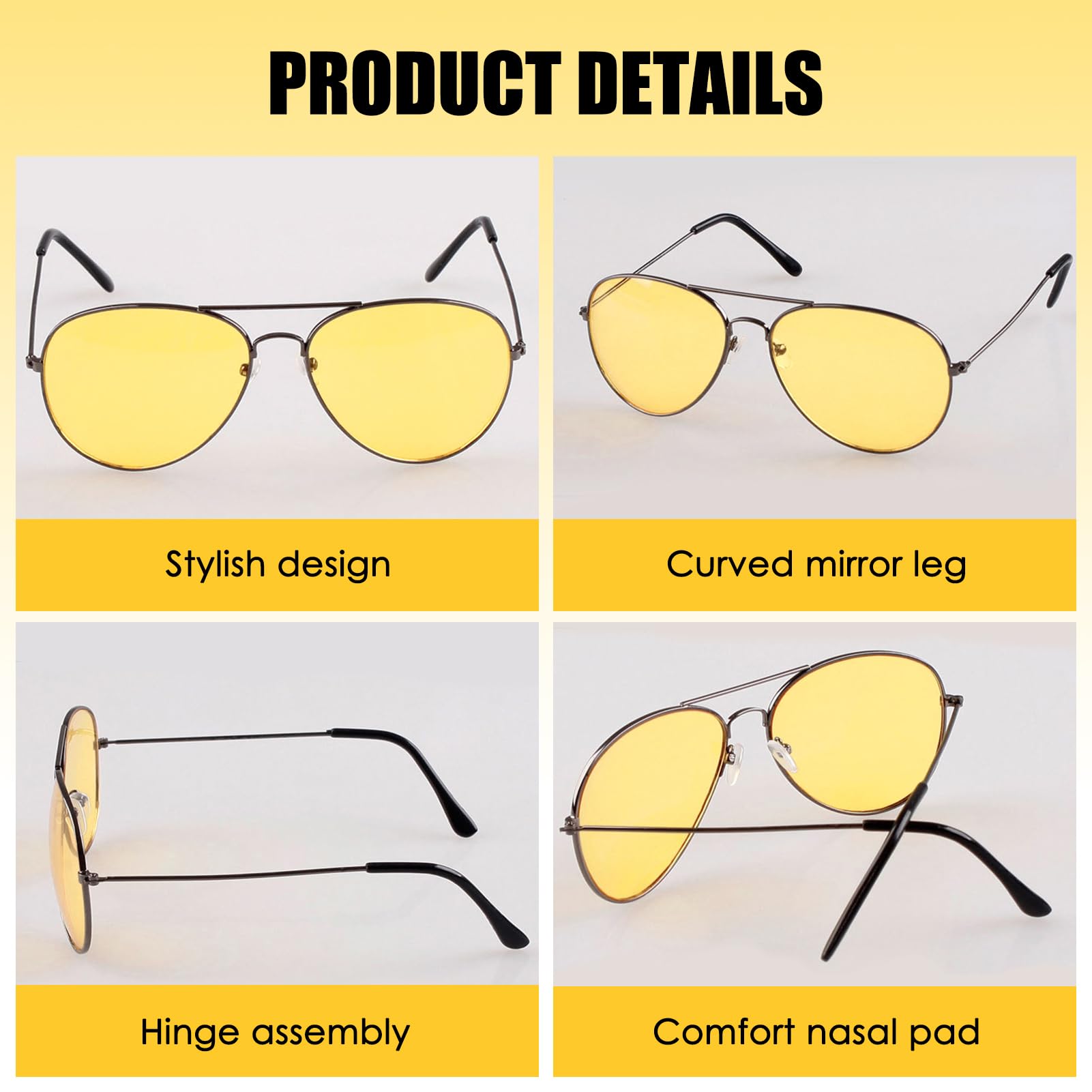 Lot de 2 Lunettes de Vision Nocturne Anti-Éblouissement Conduite Verres Jaunes Polarisés TAC UV400 Sur-Lunettes Légeres Compatibles avec Montures de Vue pour Homme Femme Nuit Pluie Brouillard Golf