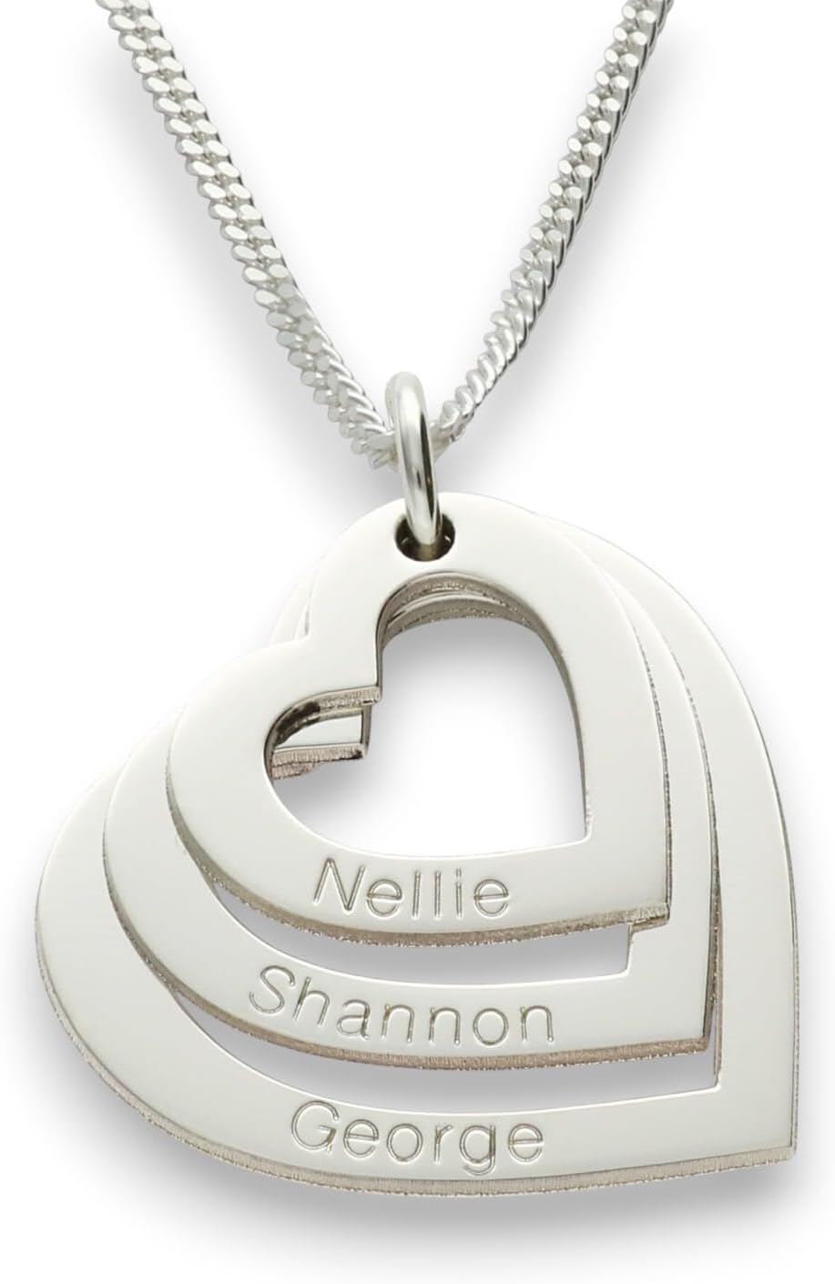 – Christopher James of London | Personalised Triple Heart Pendant | Engrave Up to 4 Names or Dates | Solid 925 Sterling Silver | Optional Chain & Upgrades | Sentimental Gift for Her | Gift Box Included