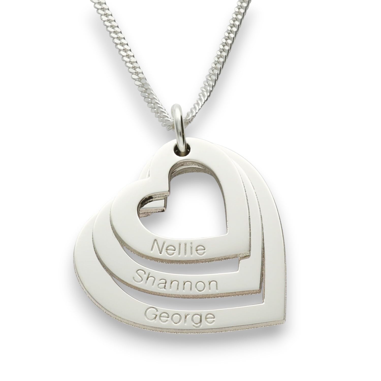 – Christopher James of London | Personalised Triple Heart Pendant | Engrave Up to 4 Names or Dates | Solid 925 Sterling Silver | Optional Chain & Upgrades | Sentimental Gift for Her | Gift Box Included