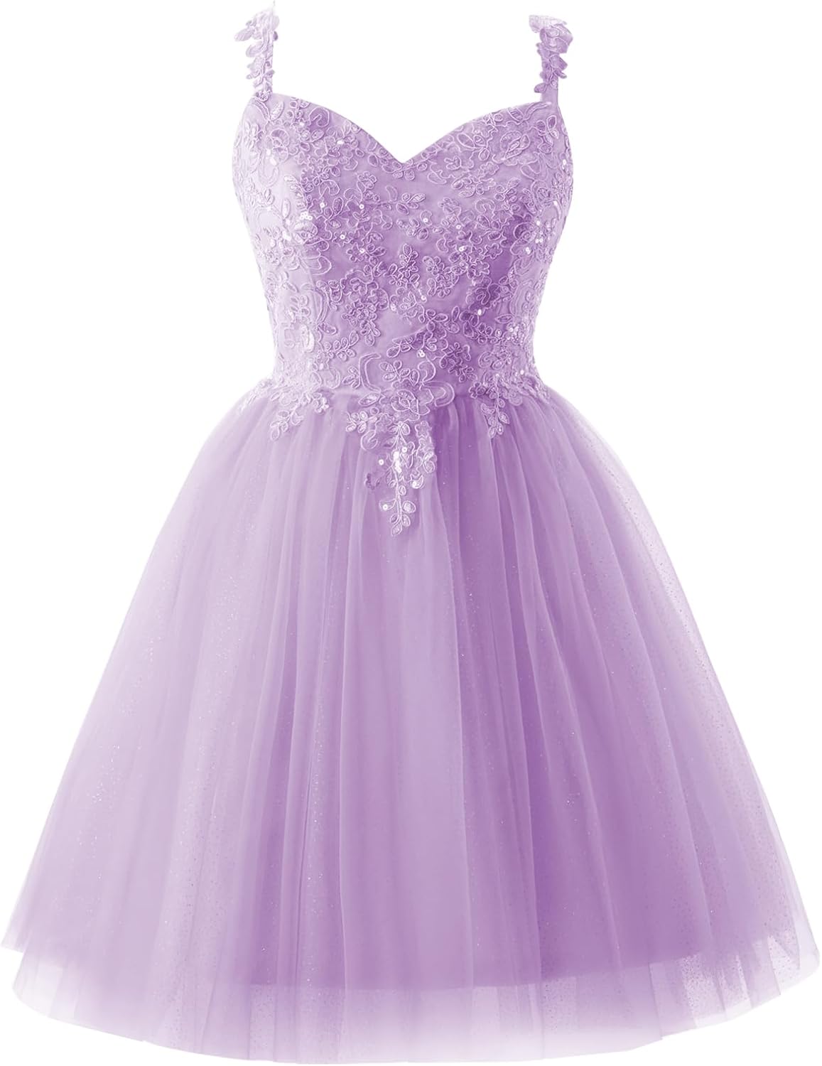 Fashionbride Women's Homecoming Dresses Short Spaghetti Straps Sparkly Lace Applique Short Prom Dresses 2024