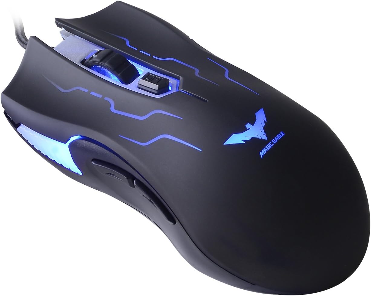 Wired Gaming Mouse with 3200DPI, 4 LED Lights, 6 Buttons,Weight Tuning Set (black-02)