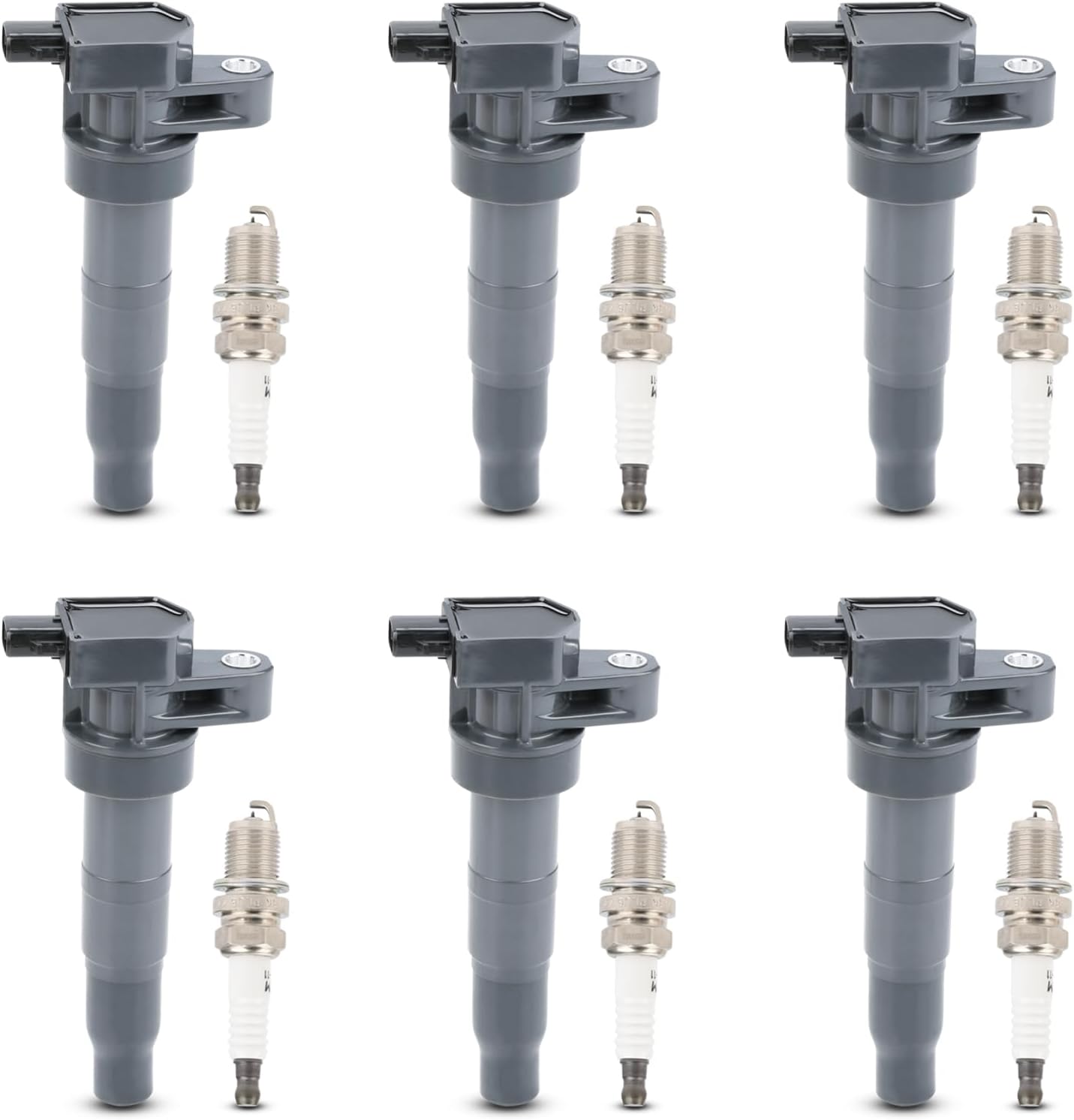 JDMON Ignition Coils Pack and Spark Plug Compatible with Hyundai Azera Entourage Genesis Santa Sonata Veracruz Kia Amanti Borrego Cadenza Magentis Optima Sedona Sorento 2006-2018 Replace UF-546 6PCS