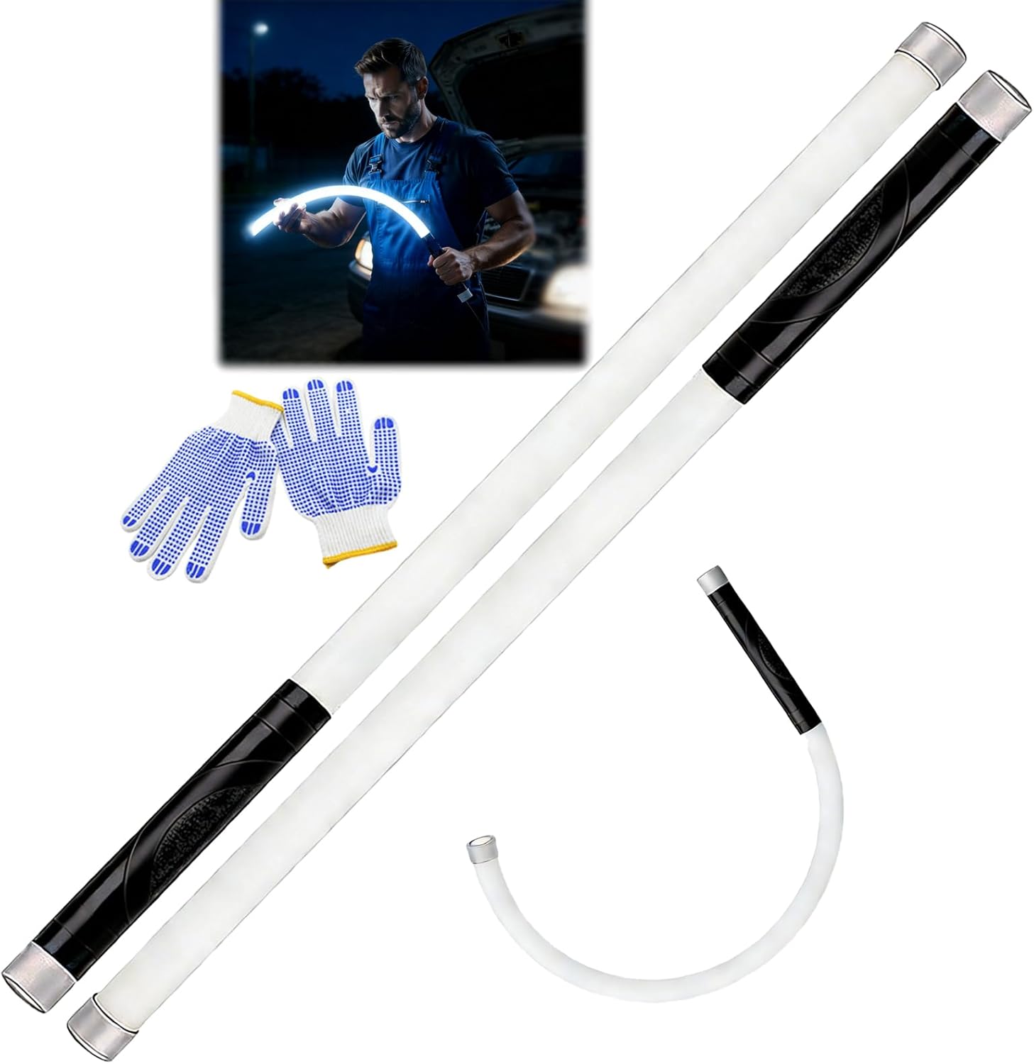 Flexible LED Flashlight Stick, 27" Bendable LED Light Stick, Hands-Free Rechargeable Work Light with High-Lumen, Portable Illumination Tool for Car Repairs, Inspections & Tight Spaces (2Pcs)