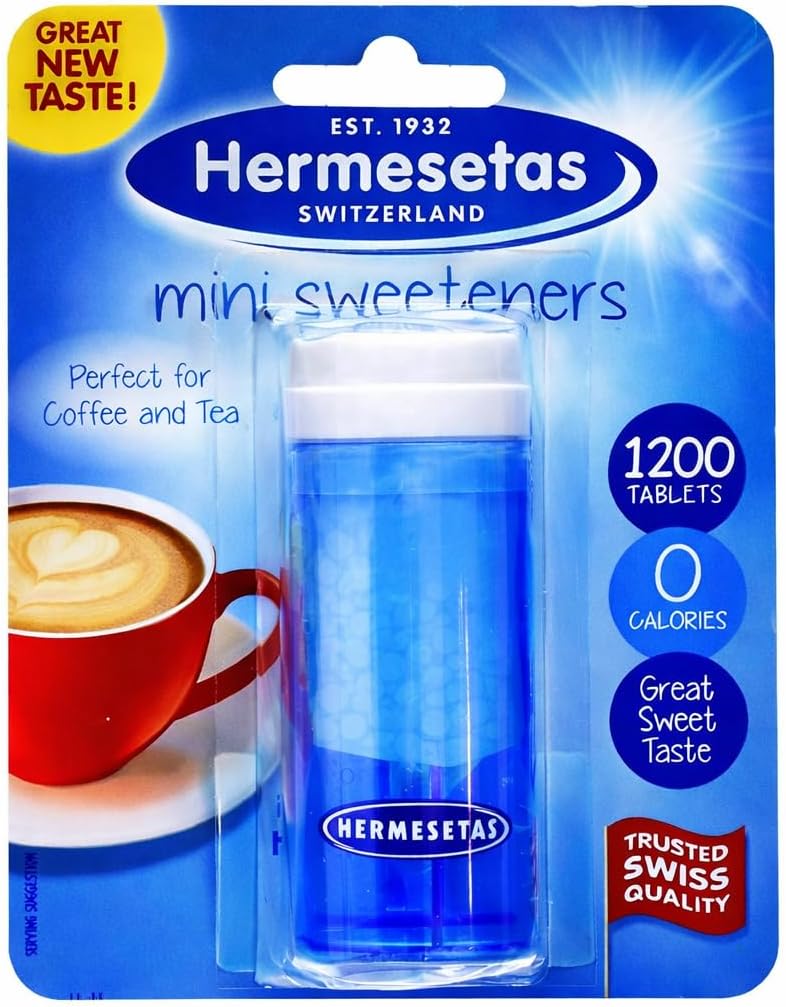 Hermesetas Mini Sweeteners Tablets Zero Calorie Sugar Substitute for Coffee & Tea 1200 Tablets Dispenser Pack (Imported)