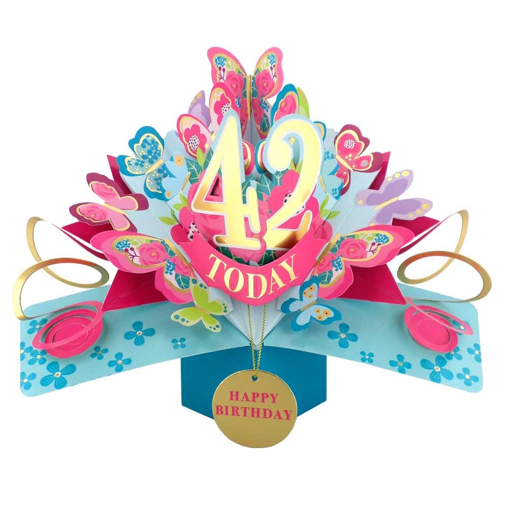 42 Today Happy 42nd Birthday Pop-Up Greeting Card Love Kate's Pop Up Cards Her Design POP236MC42