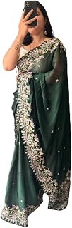 infloura Saree For Women's And Girls Georgette Fabric With Beautiful Multi silver codding Sequins Embroidery work Price In India