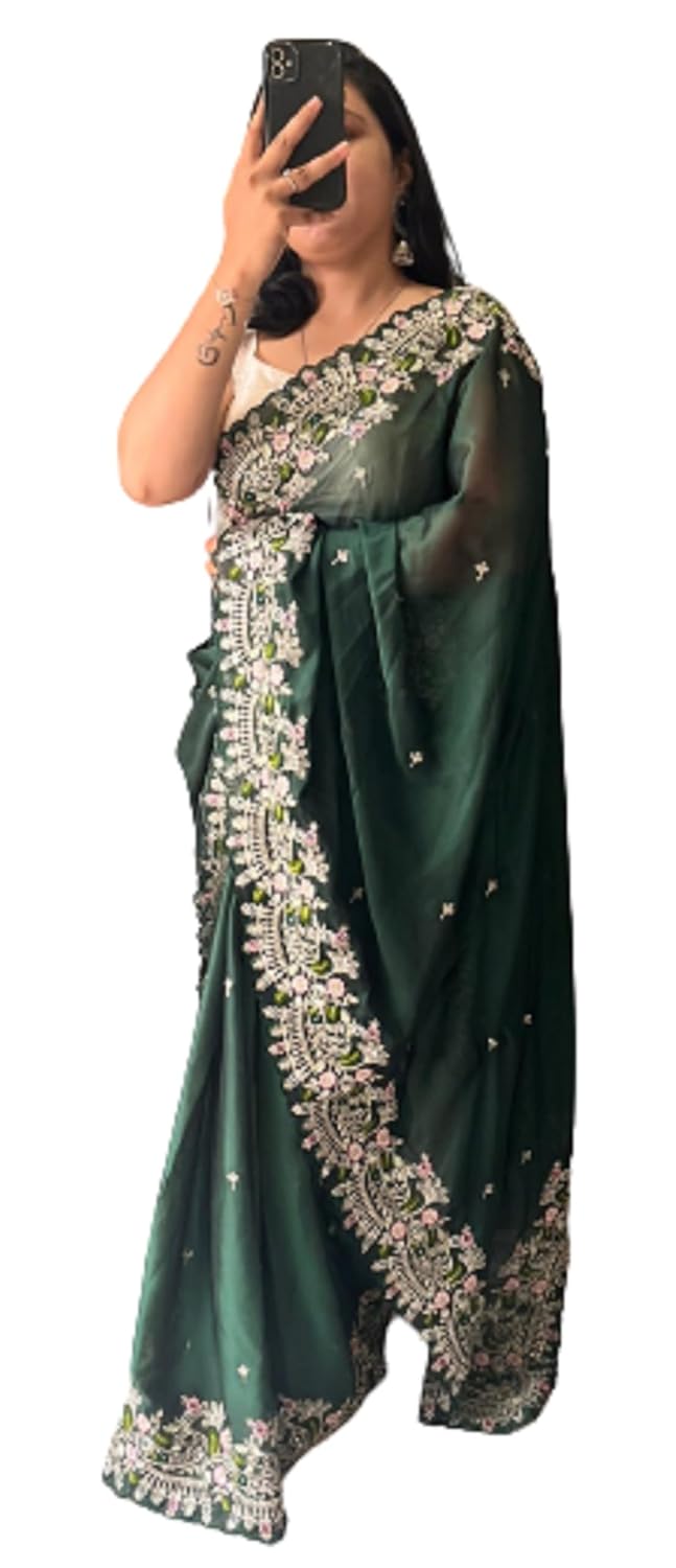 infloura Saree For Women's And Girls Georgette Fabric With Beautiful Multi silver codding Sequins Embroidery work - Review, Price and Buying Guide