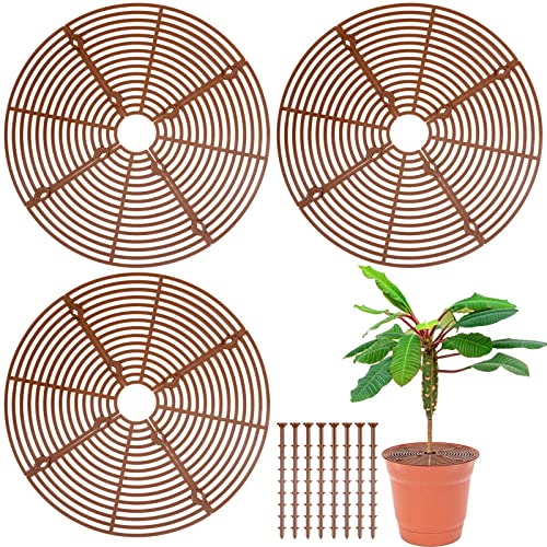 PPGGOPP Protettori rotondi per vasi da fiori, 3 pezzi, protezione per vasi, gatti, 30 cm, copertura protettiva per vaso protegge la terra dalle piante di animali e bambini, griglia per vasi (marrone