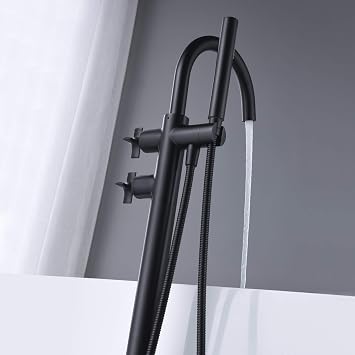 Freestanding Bathtub Faucet Tub Filler Black Floor Mount Brass Faucets with Hand Shower