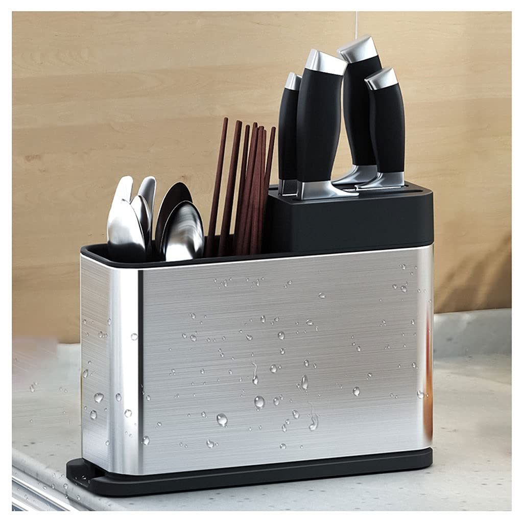 Onecolor Cutlery Drainer,Utensil Holder,Cutlery Stainess Steel Countertop Spice Shelf Cans Bottle Storage Jars Container Chopsticks Utensil Tool Holder (Color:silver)