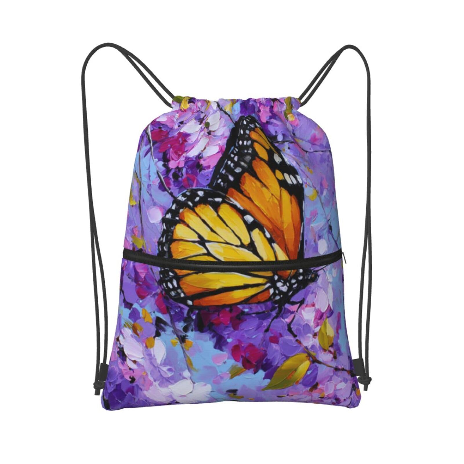 Drawstring Backpack Sports Gym Bags Spring Butterfly Drawstring Bags for Men Women Beach Bag String Bag