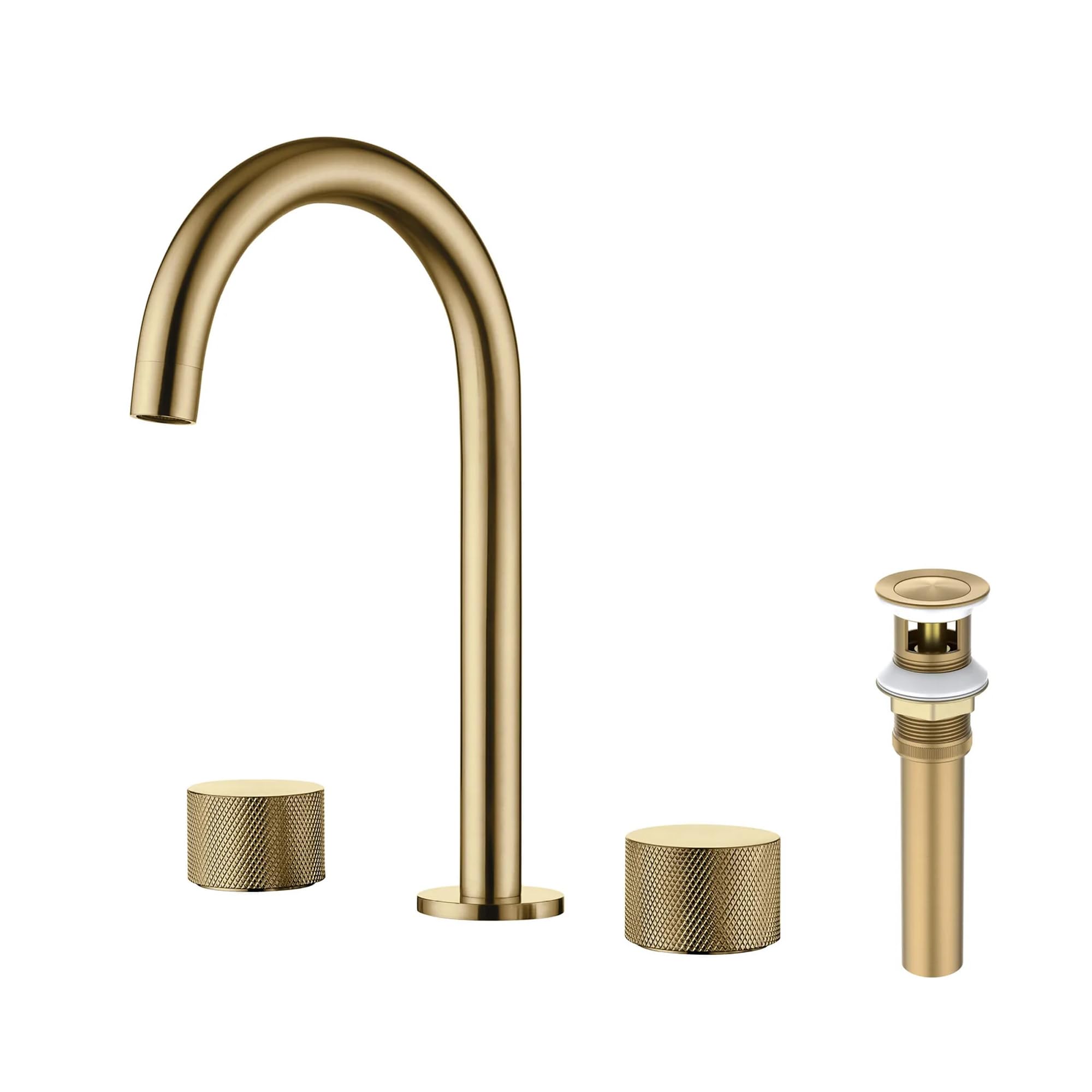 KIBI 2-Handle 8-Inch Widespread Bathroom Sink Faucet with Drain Assembly, Solid Brass 3-Hole Lavatory Faucet | Circular X Design | Corrosion-Resistant