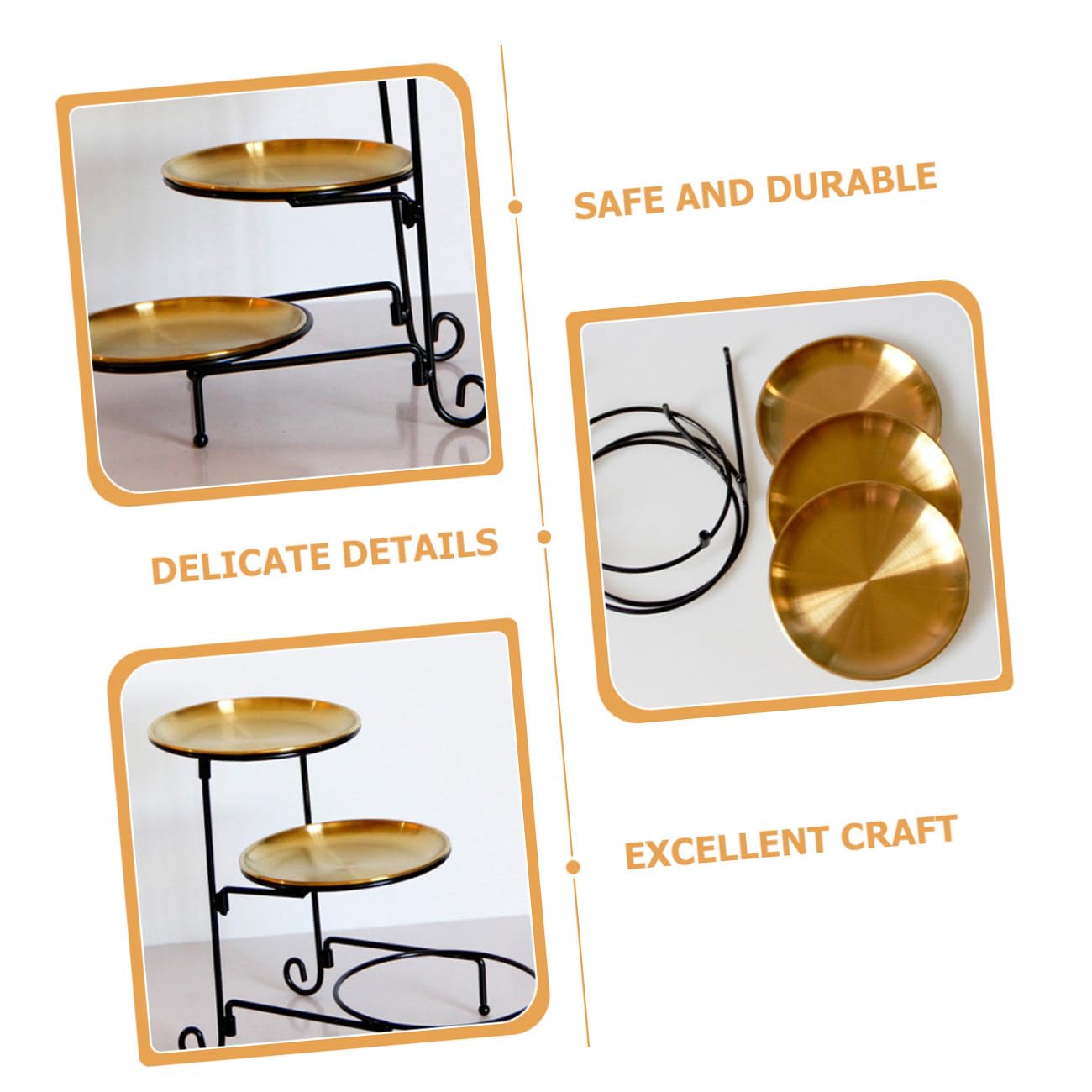 BESTYASH Alzatina 3 Livelli in Acciaio Inox Oro, per Frutta e Dolci | Portatile e Leggera, per Caramelle e Frutta Secca, Lavorazione Curata, per Picnic e Regalo