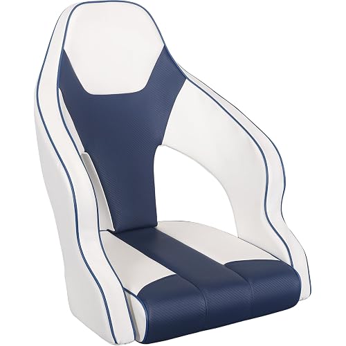 ERGOSEAT High Back Captain Seat Pontoon Captains Chair Bass Bucket Seats | Extra Wide,Marine Nappa Leather,with armrests, UV resistant vinyl, high back lumbar support, 300lb Weight Limit