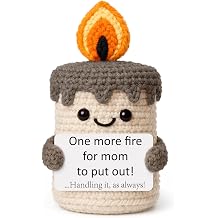 Funny Mom Gifts from Daughter Son - Cute Handmade Crochet Candle Decor, Best Mom Ever Presents for Her Birthday, Cute Mothers Day Christmas Gift for Wife, Super Moms Office Desk Accessories