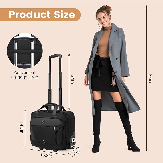 RUCYEN Rolling Laptop Bag,Rolling Briefcase for Men & Women,Laptop Briefcase on Wheels,Carry On Bag for Business Travel