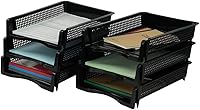 Vista 6 de Qskely Paquete de 6 bandejas de papel apilables de plástico negro, bandeja organizadora apilable para oficina, bandeja de escritorio