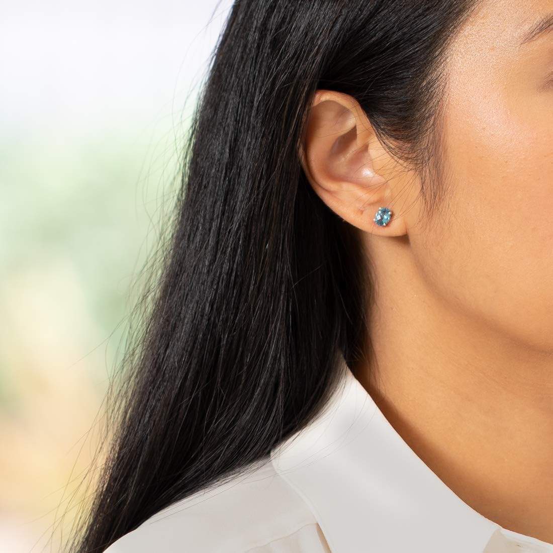 PEORA 14K White Gold Swiss Blue Topaz Pendant and matching Earrings - Oval Shaped Diamond Pendant 2.85 Carats + Oval Shaped Swiss Blue Topaz Stud Earrings 2 Carats