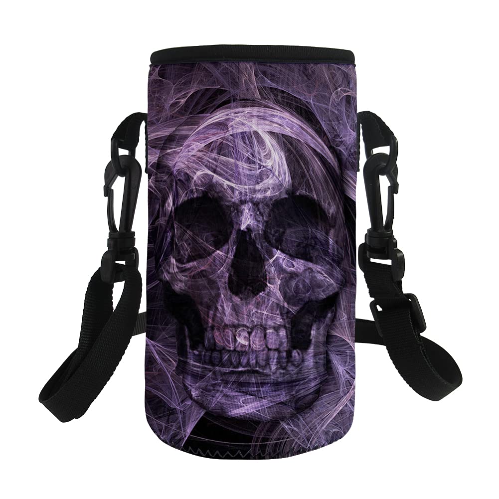 Jeiento Skull Halloween Water Bottle Sleeve with Shoulder Strap with Adjustable Suspender for School or Work Convenient to Carry(1000-1200ML)