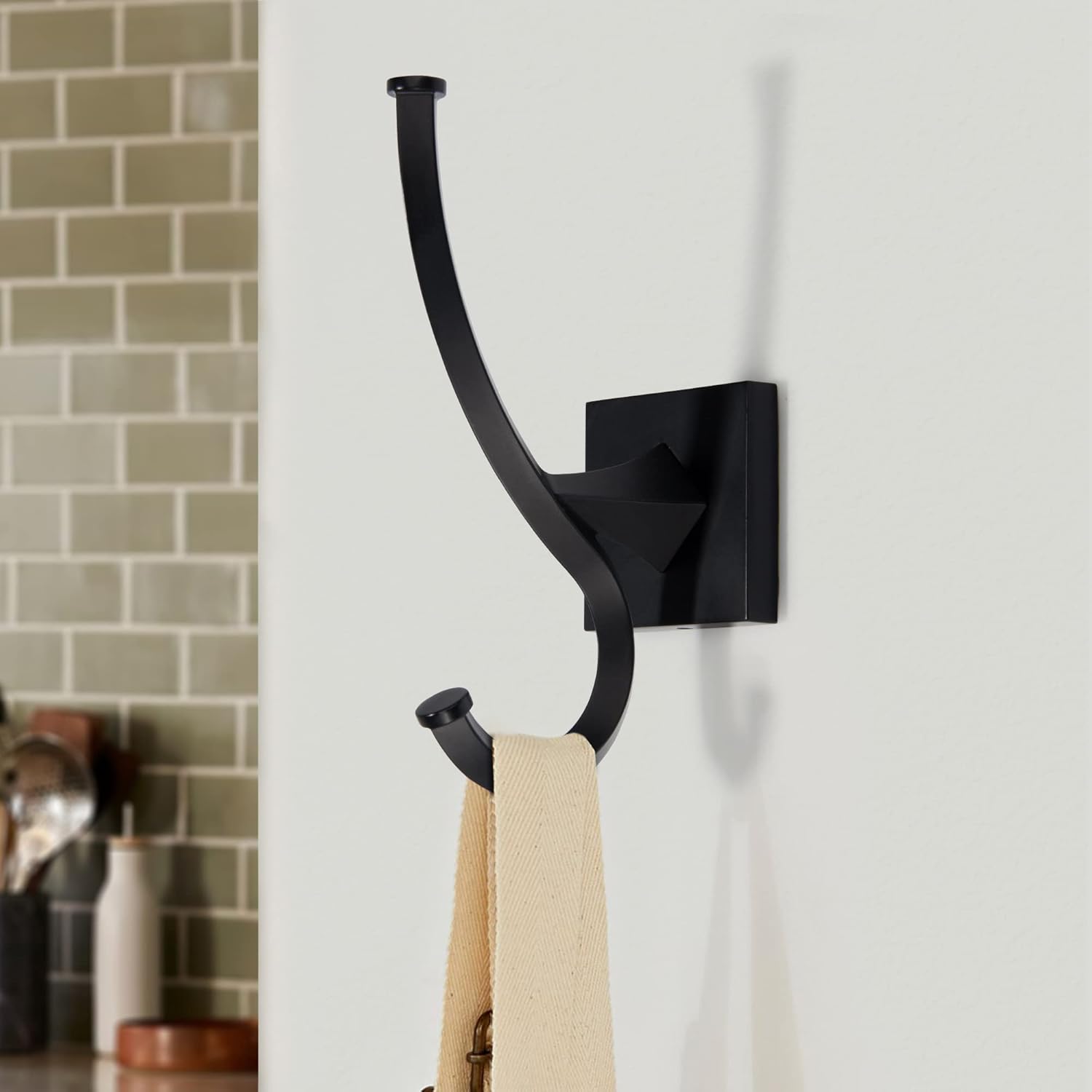 TUNNY 4 Pack Vintage Wall Hooks-Matte Black Coat Hooks Towel Hook for Hanging Heavy Duty Bathroom Hook Hat Hook Double Wall Mounted Coat Hanger