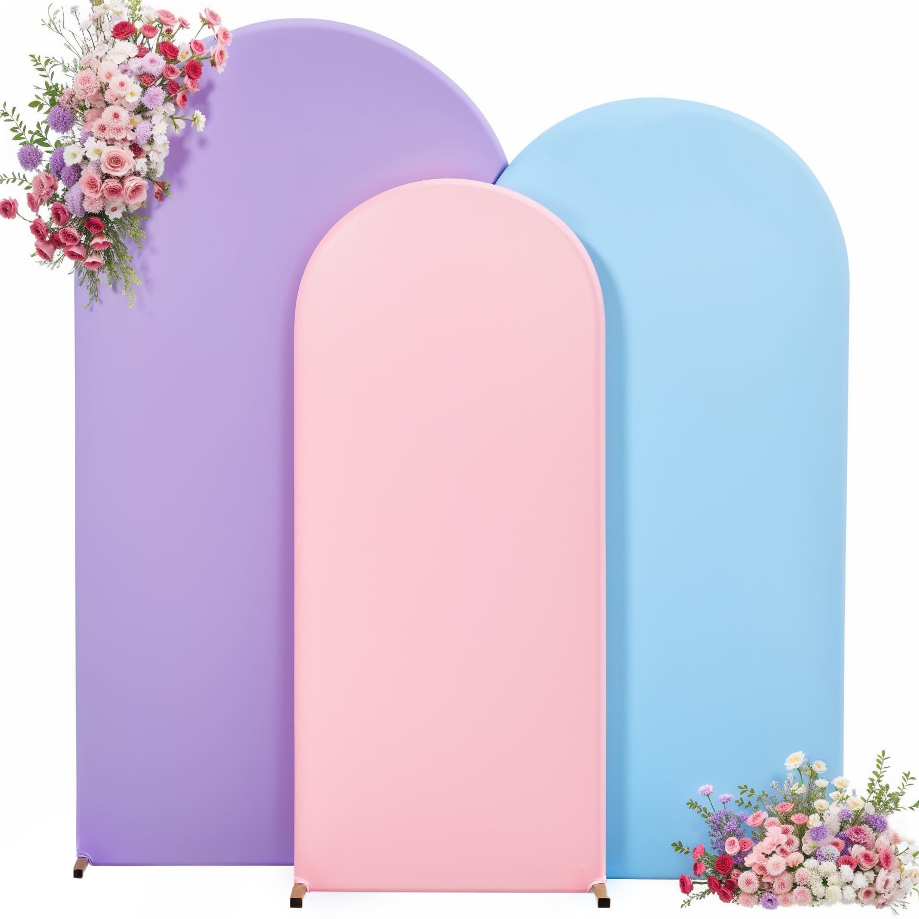 Rainbow Arch Backdrop Cover 7.2FT 6.6FT 6FT Stretchy Wedding Arch Covers Set of 3 Spandex Fitted Pink Blue Lavender Fabric Backdrop Cover for Party