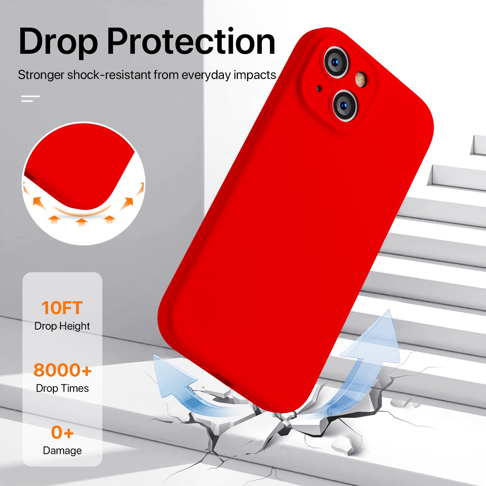 GOODVISH 3 in 1 Silicone Cover per iPhone 15 6.1" (2023), Custodia con 2 Pellicola Protettiva, Case per Cellulare Ultra Sottile Antiurto Resistente [Protezione Fotocamera], Rosso