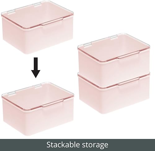 Miniatura 5 de mDesign Caja organizadora de plástico para sala de juegosjuegos, tapa con bisagras para estantes o cubos, capacidad para juguetes pequeños, bloques