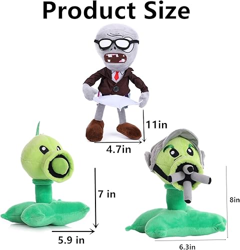 Miniatura 3 de JHESAO Juego de 3 piezas de plantas y zombis de peluche de zombis, guisante de juguete de zombis, 1 2 muñecos de guisante Gatling suave, muñeco de