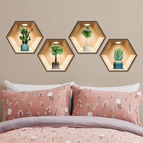 Miniatura 7 de Paquete de 4 calcomanías de pared 3D de plantas verdes 3D de cactus para decoración de sala de estar, dormitorio, cocina