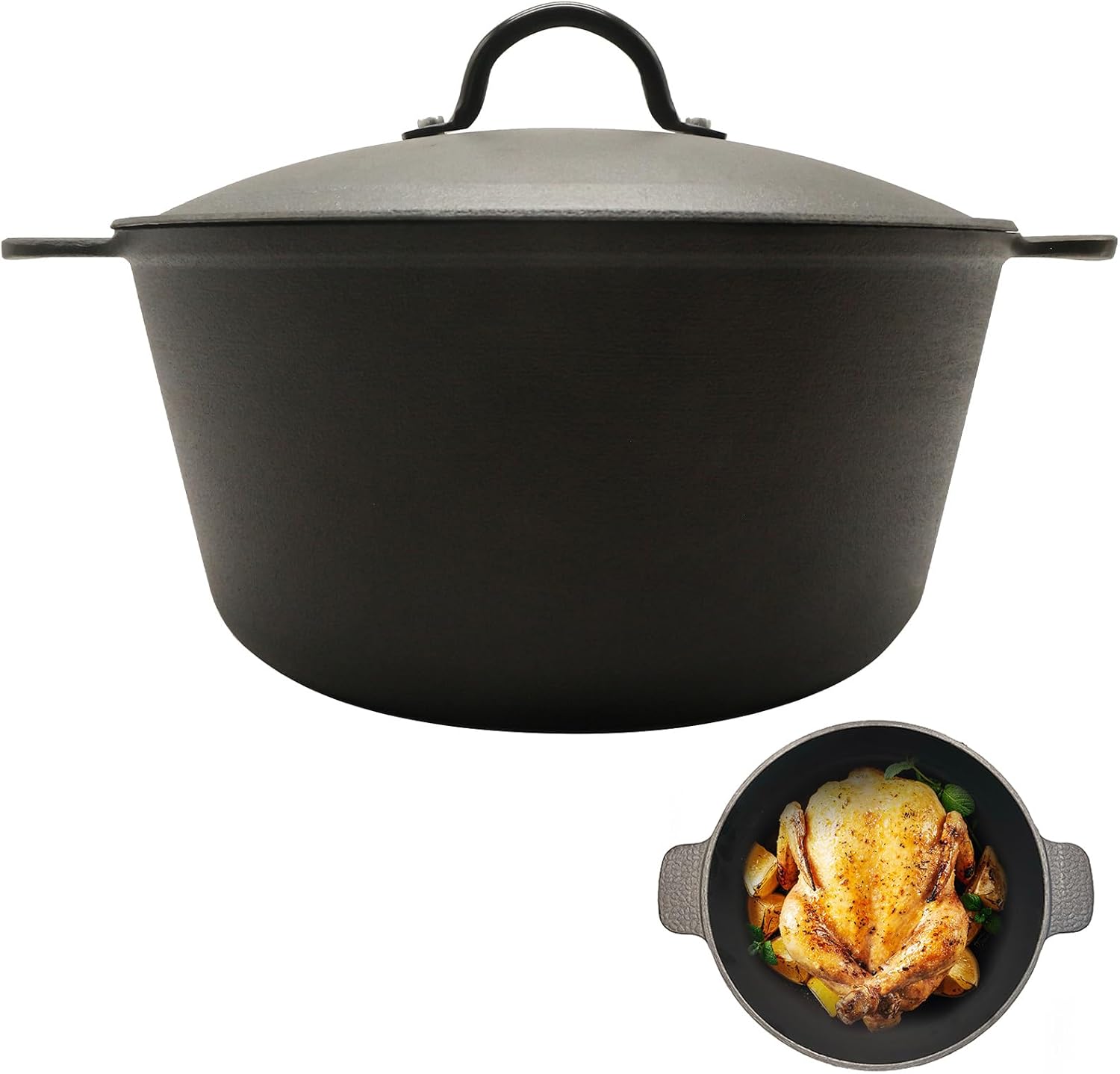 Dutch Oven Pot with Lid- 5.2 Quart Enameled Cast Iron Round Dutch Oven Stockpot With Dual Handles- Oven Safe up to 500°F, Heavy Duty Nonstick Cookware Safe for Bread Baking, Stews, Braising- Red (Black 5.2QT)