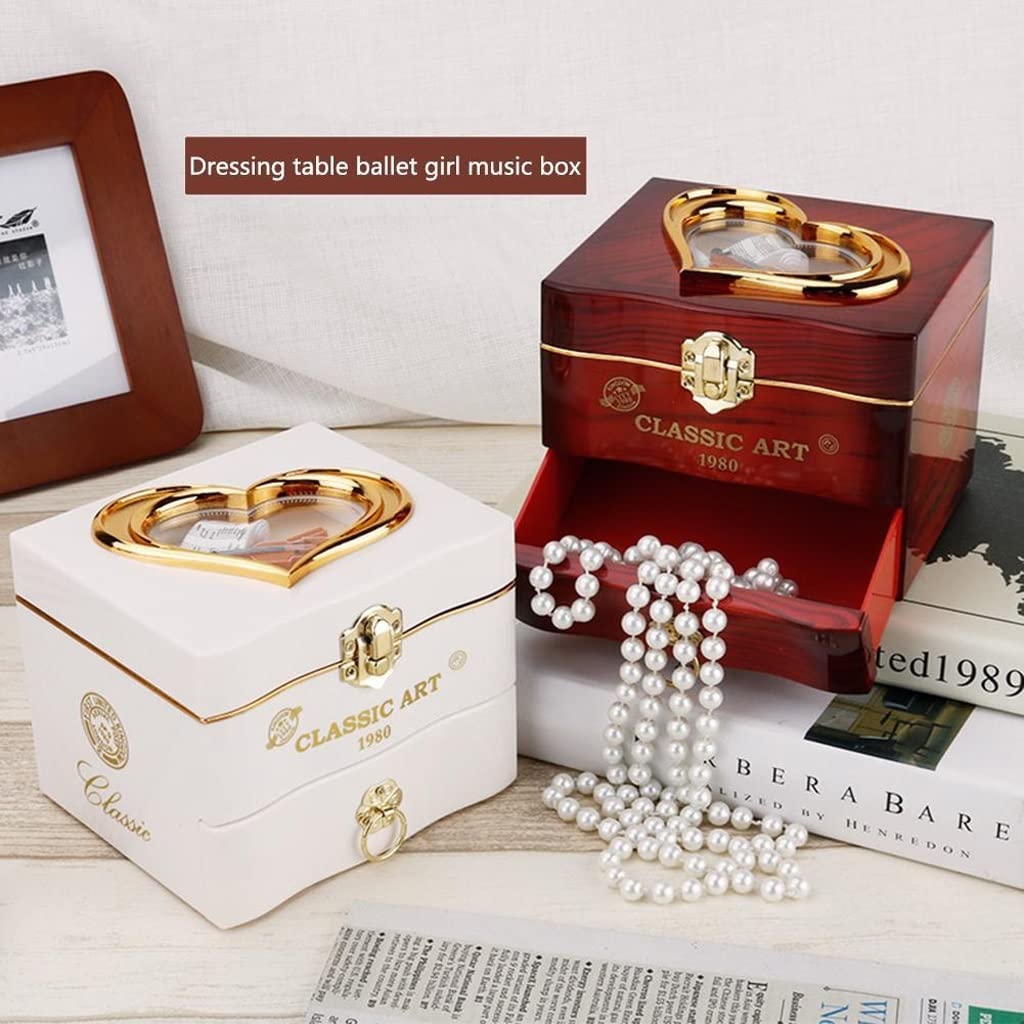 Scatole Musicali Spin Music Box Ballerina Jewelry Box Mirror Play Compact Storage Box Scatola Musicale Regalo di Compleanno for la Ragazza Carillon Decorazione per La (Blue : White)