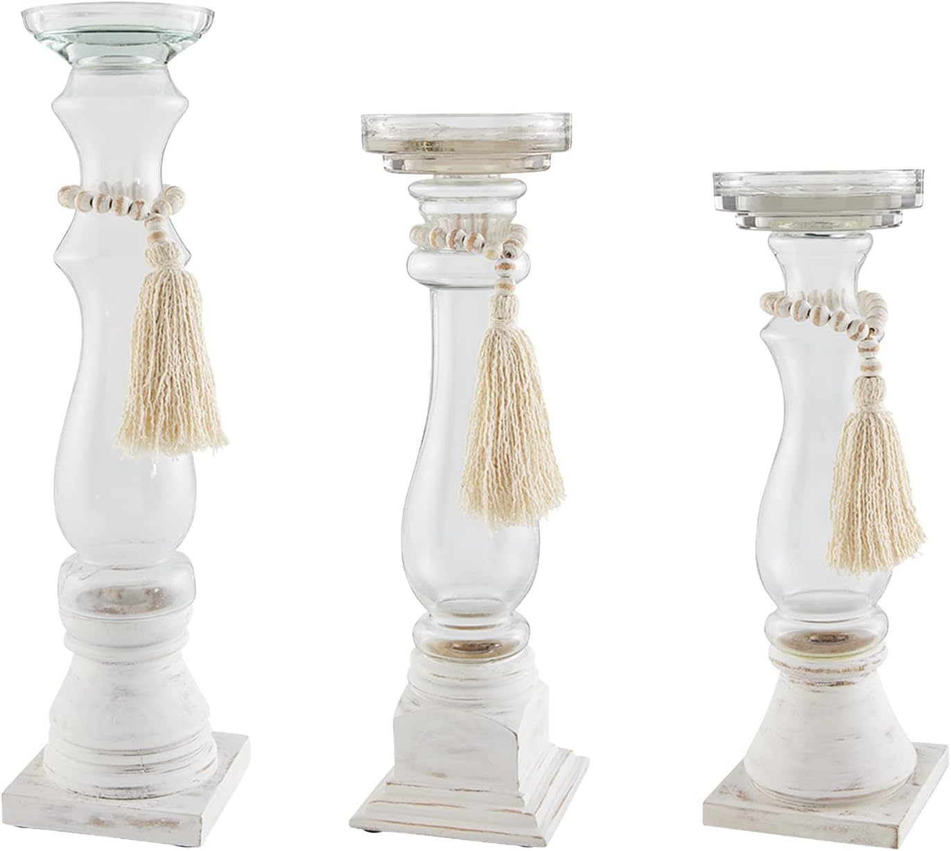Mud Pie Glass Wood Bead Candlestick, Small, 12" x 3.5" image 3