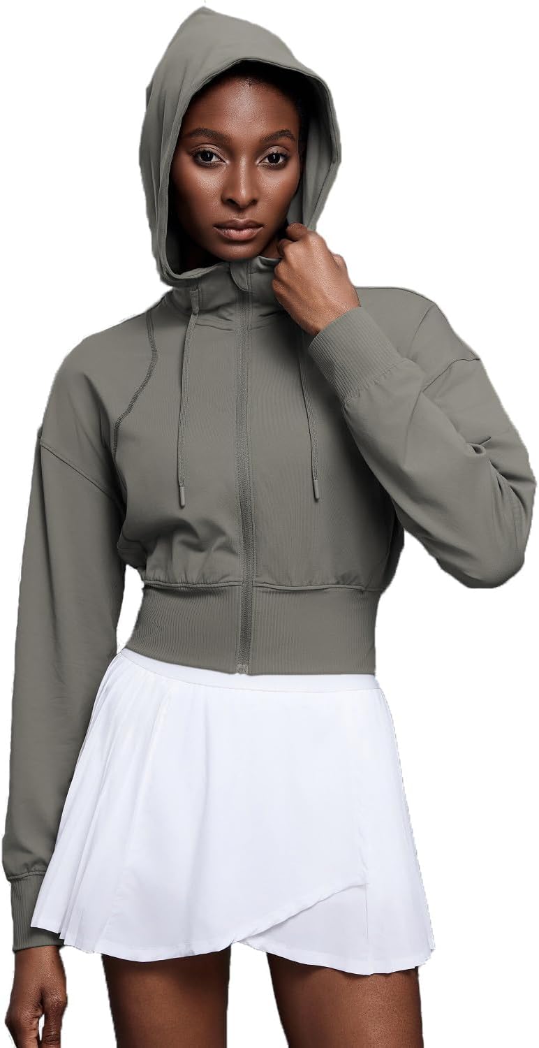 Womens Zip Up Cropped Hoodie Thin Cotton Workout Jacket Athletic Casual Slim Fit Sweatshirts 2026 Fashion