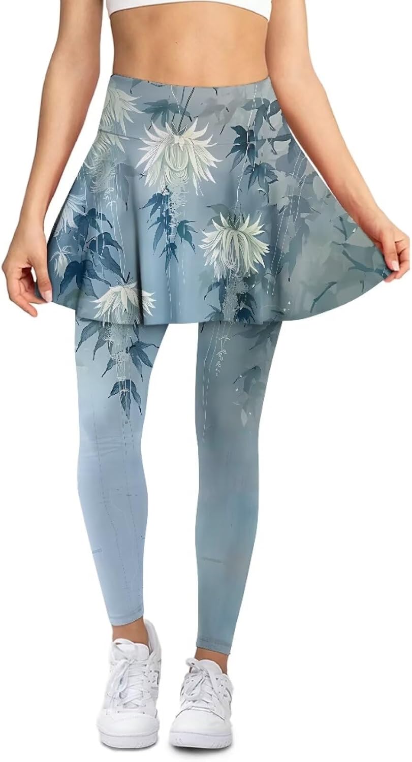 Pansy Flower Women's Skirted Legging, Sunflower Tennis Skirt with Leggings Tummy Control Yoga Fitness Skirted Pants