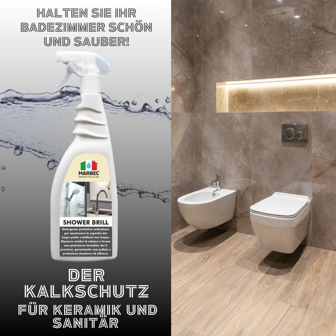 MARBEC SHOWER BRILL 5LTX4STCK Schützender Anti-Kalk-Aufheller für Badarmaturen, Duschkabinen und Keramik
