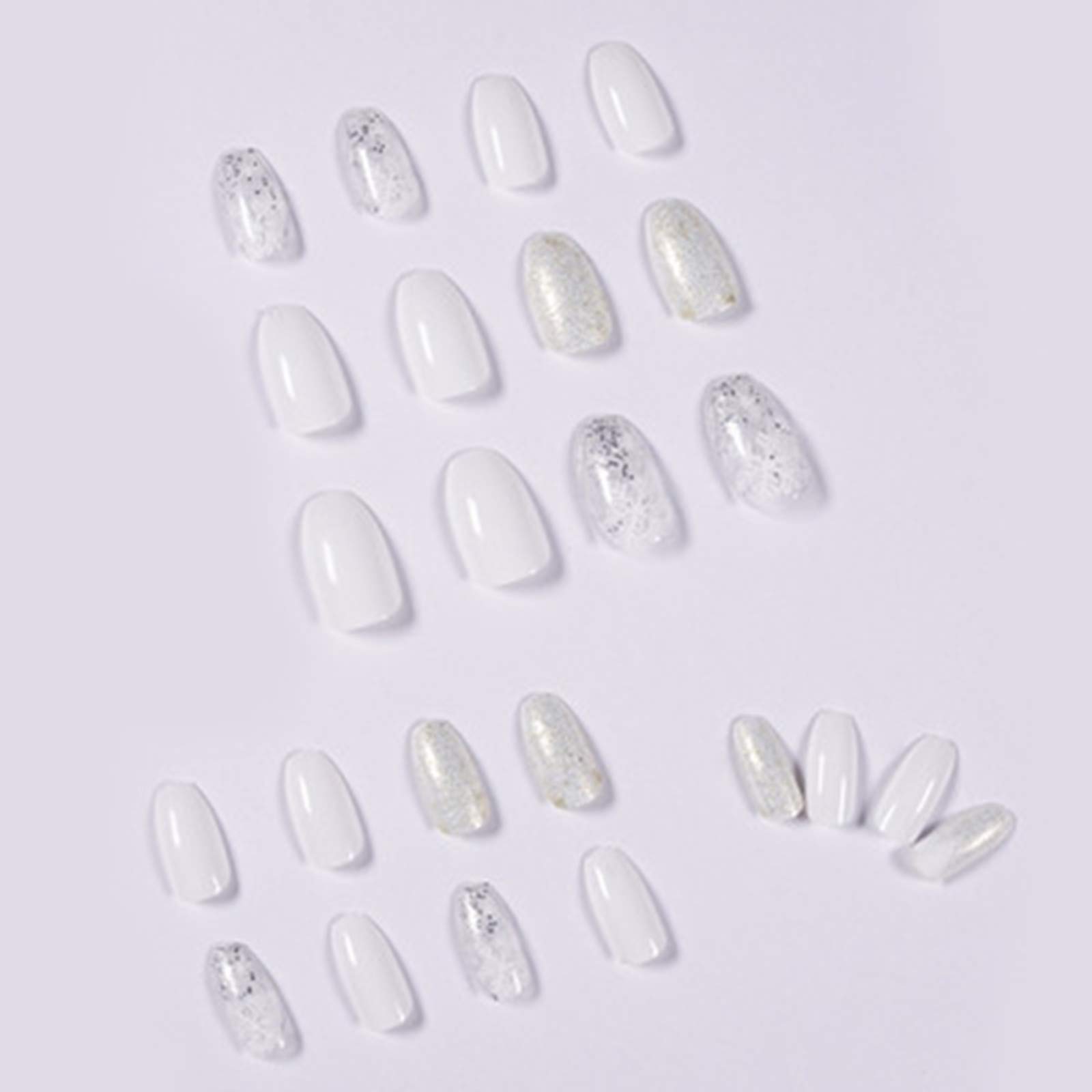 Ballerina Lucida Premere sulle Unghie Fiocco di Neve Bianco Bara Unghie finte Unghie finte Moda Acrilico Artificiale Copertura Completa Unghie finte per Donne e Ragazze (24 Pezzi)