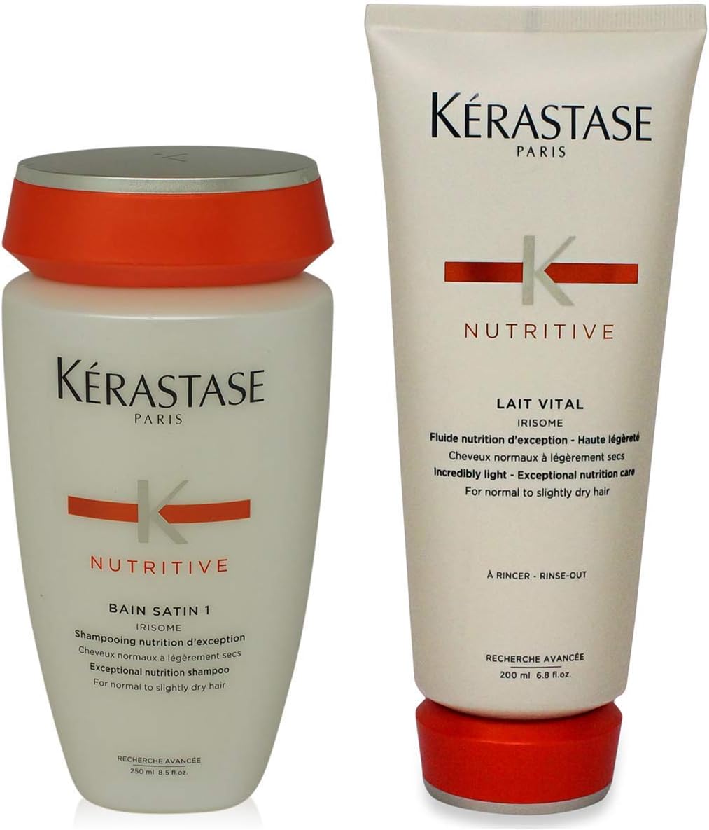 Kerastase SHAMPOO CONDITIONER COMBO NUTRITIVE BAIN SATIN 1 8.5oz AND LAIT VITAL 6.8oz by pH7