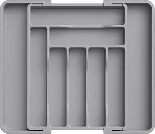 Lifewit Cutlery Tray, Cutlery Storage for Kitchen Drawer, Plastic Kitchen Drawers Interior, Width 30-59.8 cm, Kitchen Storage Depth 15 mm, Cutlery Organizer for Spoons/Forks, Grey
