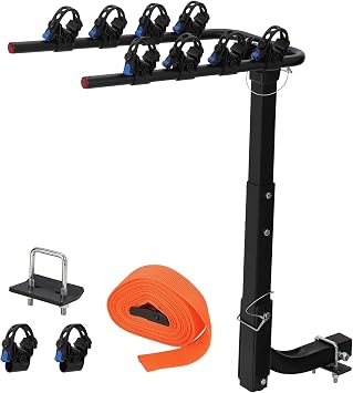 Hitch Bike Rack 4 Bike,Tow Hitch Bike Rack for Cars, Trucks, SUVs with 2 Hitch | Foldable Steel Frame with Anti-Rattle Adapter, Tie Down Cradles and Straps