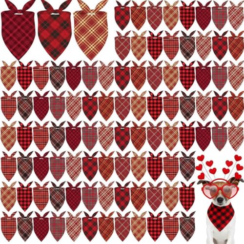 Shyyween 100 Pcs Valentine's Day Red Plaid Dog Bandanas Bulk for Dogs Soft Bibs Adjustable Triangle Bandana for Small Medium Large Pet Costume(25.6 x 17.7 x 17.7 Inch) Shyyween 100 Pcs Valentine's Day Red Plaid Dog Bandanas Bulk for Dogs Soft Bibs Adjustable Triangle Bandana for Small Medium Large Pet Costume(25.6 x 17.7 x 17.7 Inch)