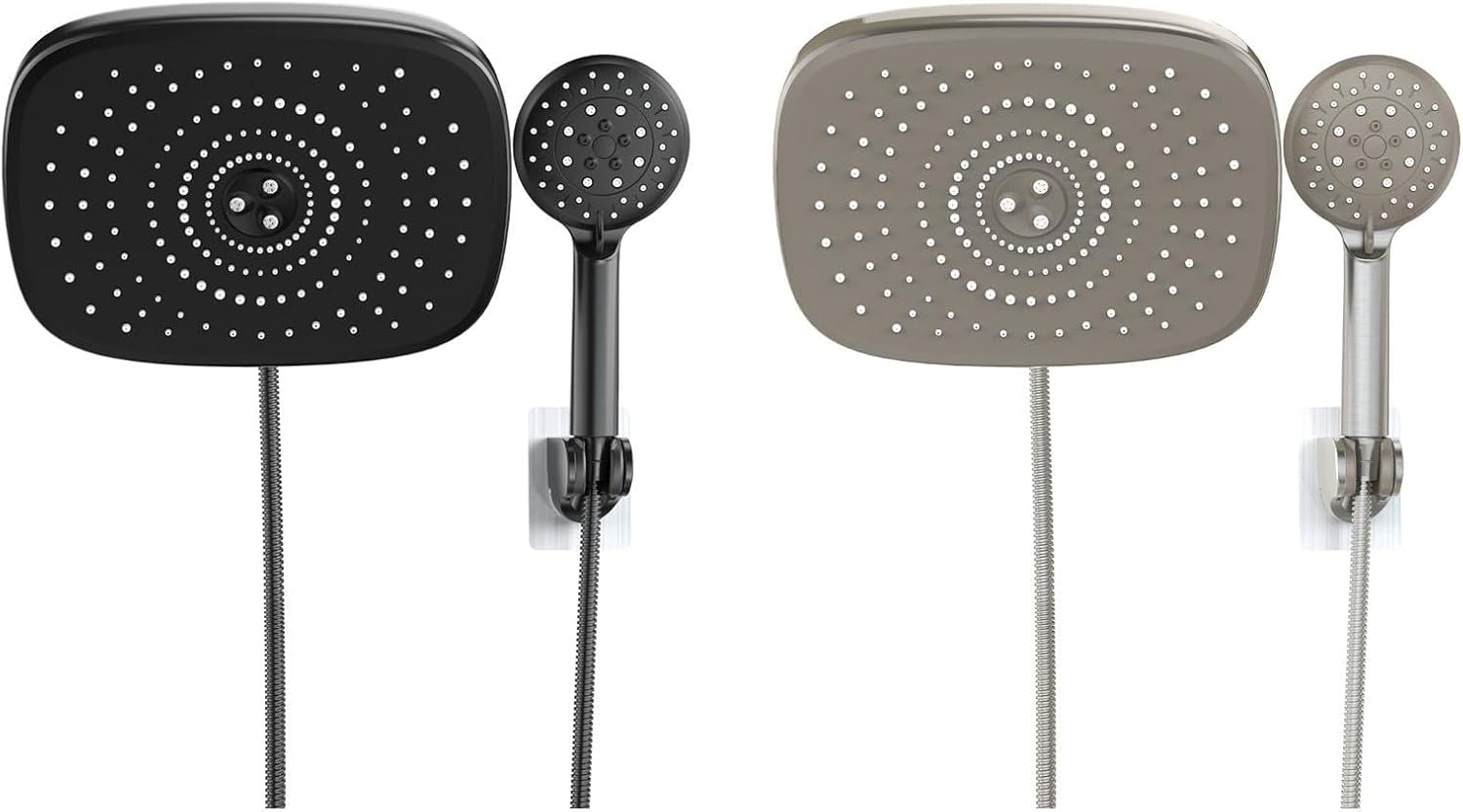 Veken 10 Inch Rain Shower Head with Handheld (Matte Black) and Veken 10 Inch Rain Shower Head with Handheld (Brushed Nickel)