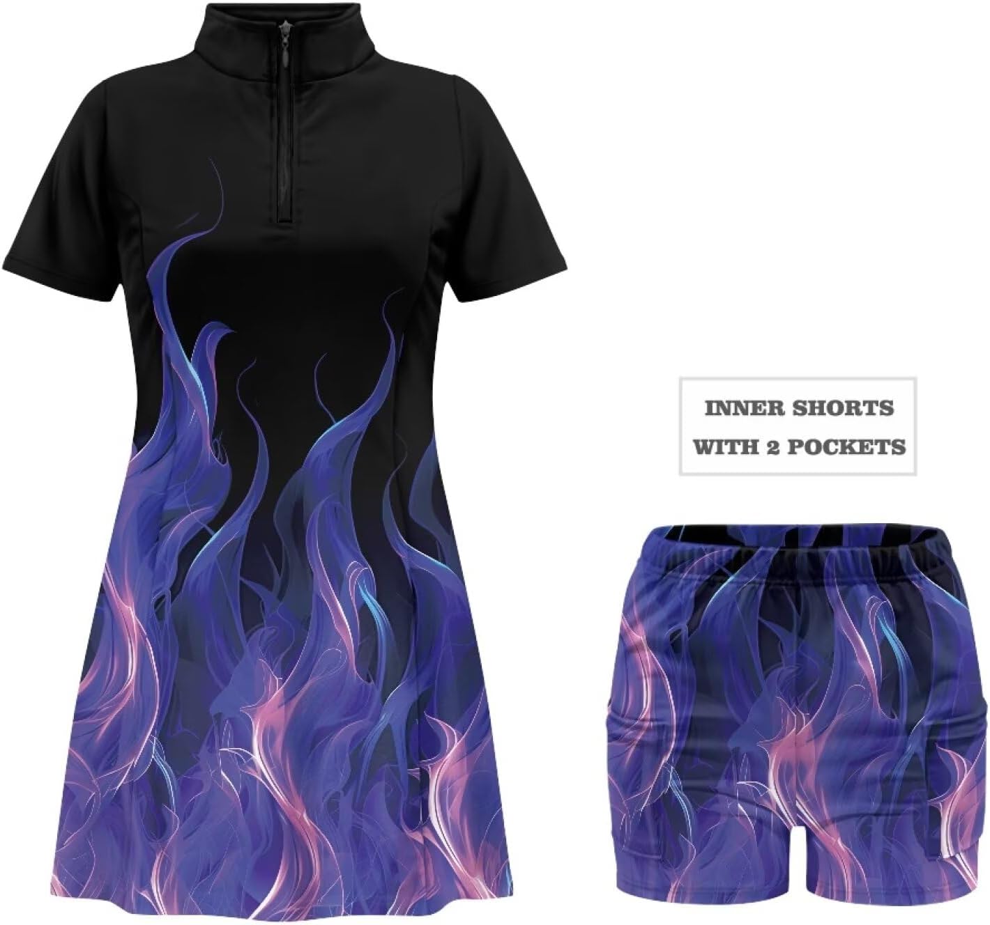 Womens Tennis Dress with Separate Shorts and Pockets Zipper Collared Golf Dress for Women with Sleeves Size XS-2XL