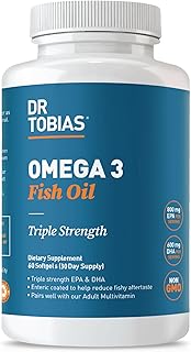 Dr. Tobias Omega 3 Fish Oil, 2000mg Triple Strength with 800mg EPA 600mg DHA Per Serving, Fish Oil Omega 3 Supplements for Heart, Brain & Immune Support, 60 Softgels, 30 Servings